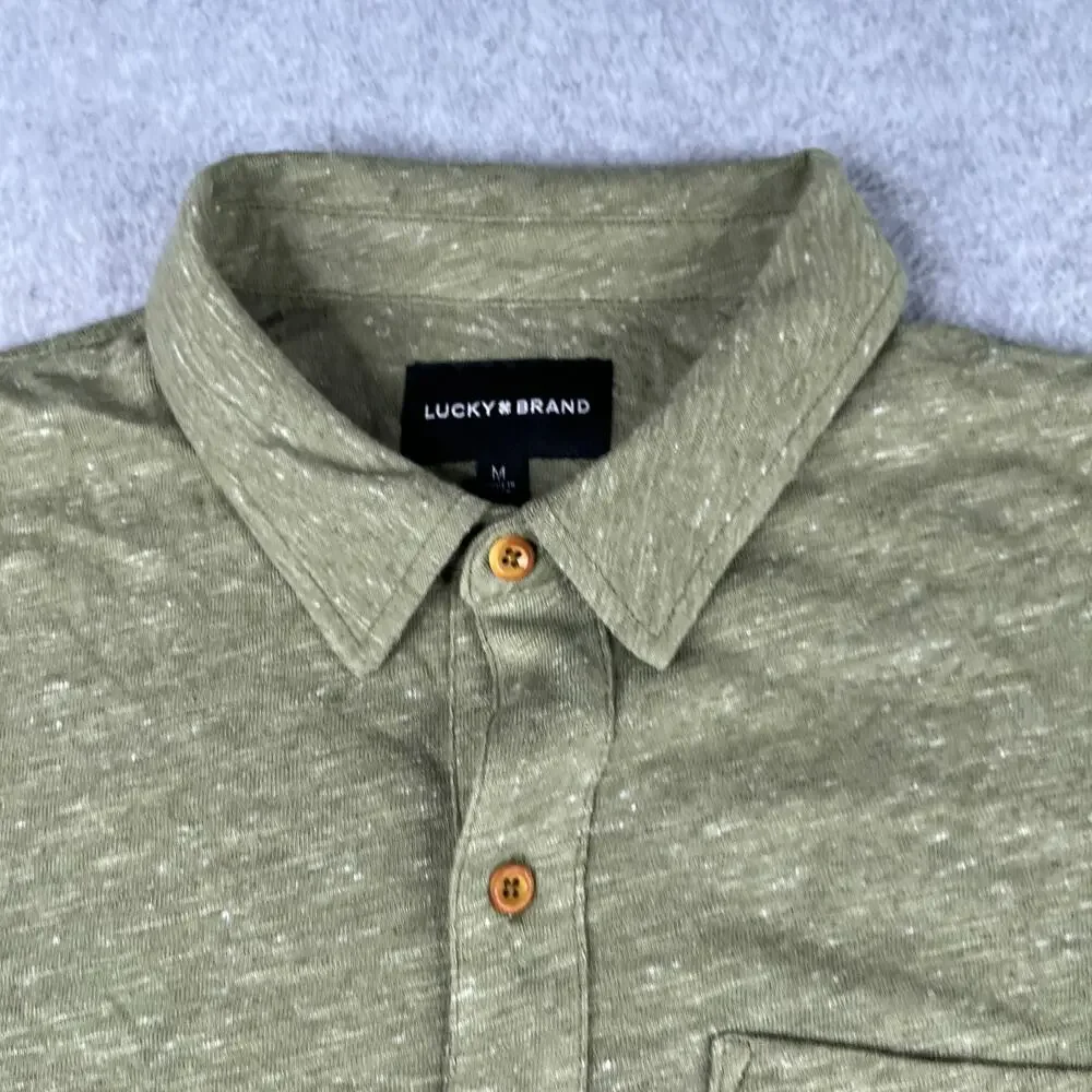 Lucky Brand Shirt Medium Green Heather Casual Button Up Short Sleeve Mens